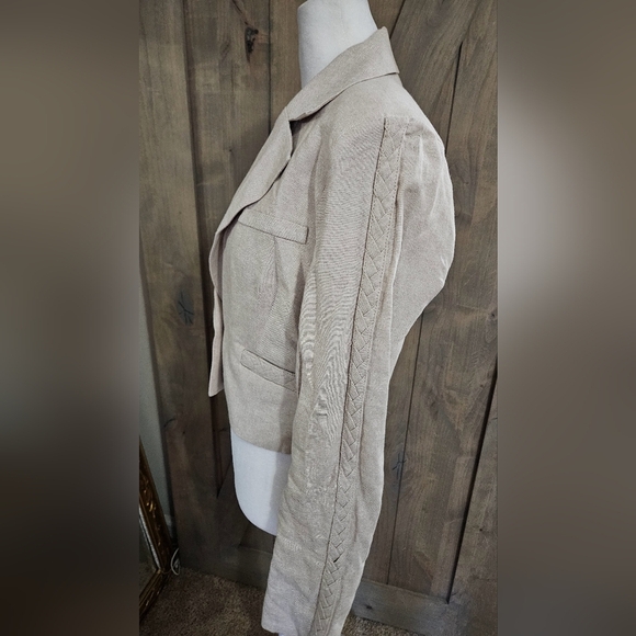 JASON WU Cropped Linen Blend Single Button Braided Detail Blazer/top. Size Small - Picture 13 of 16